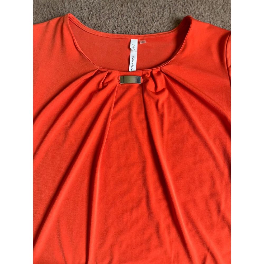NY Collection Womens‎ Orange Square Neck Pleated Blouse  Bar Accent M - Picture 2 of 7